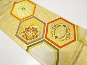 亀甲に華紋・向かい蝶模様織り出し　振袖用袋帯